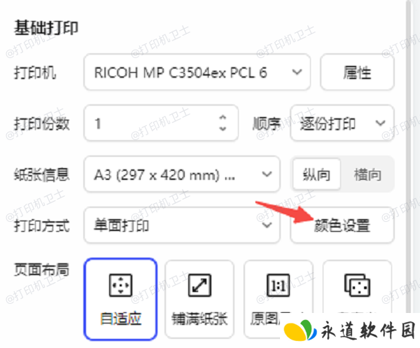 在应用程序中设置黑白打印